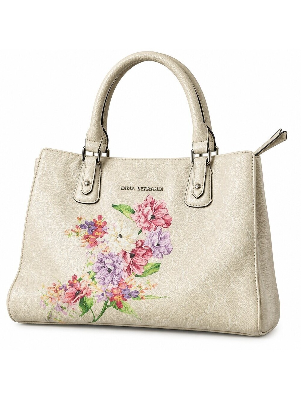 Dana Buchman Floral Satchel Tote Cream Monogram Crossbody Shoulder Bag